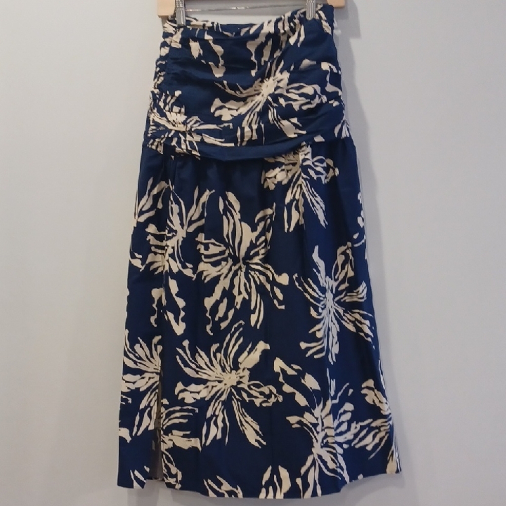 Zara Navy Maxi Skirt with Cream Floral Print